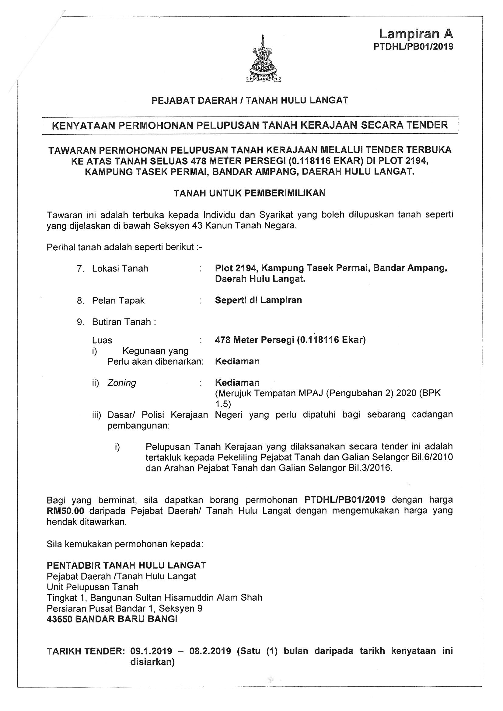 Pejabat Tanah Negeri Selangor Cukai Tanah - Soalan 43